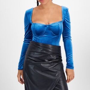 Bar III Blue Velvet Bodysuit